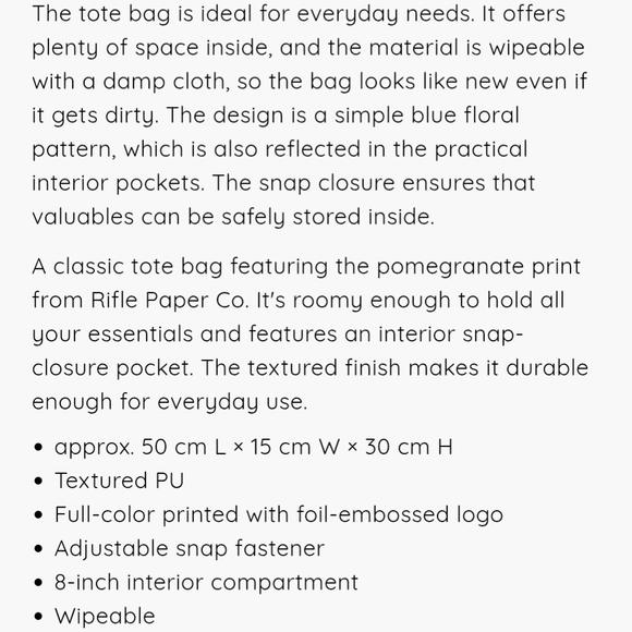 Rifle Paper Co. Everyday Tote In Pomegranate - Picture 9 of 9